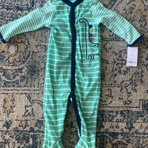 Carter's Teal Striped Dinosaur Footie